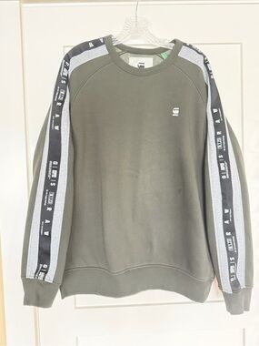 G-Star Olive Crewneck with Branded Sleeve Tape XL EUC